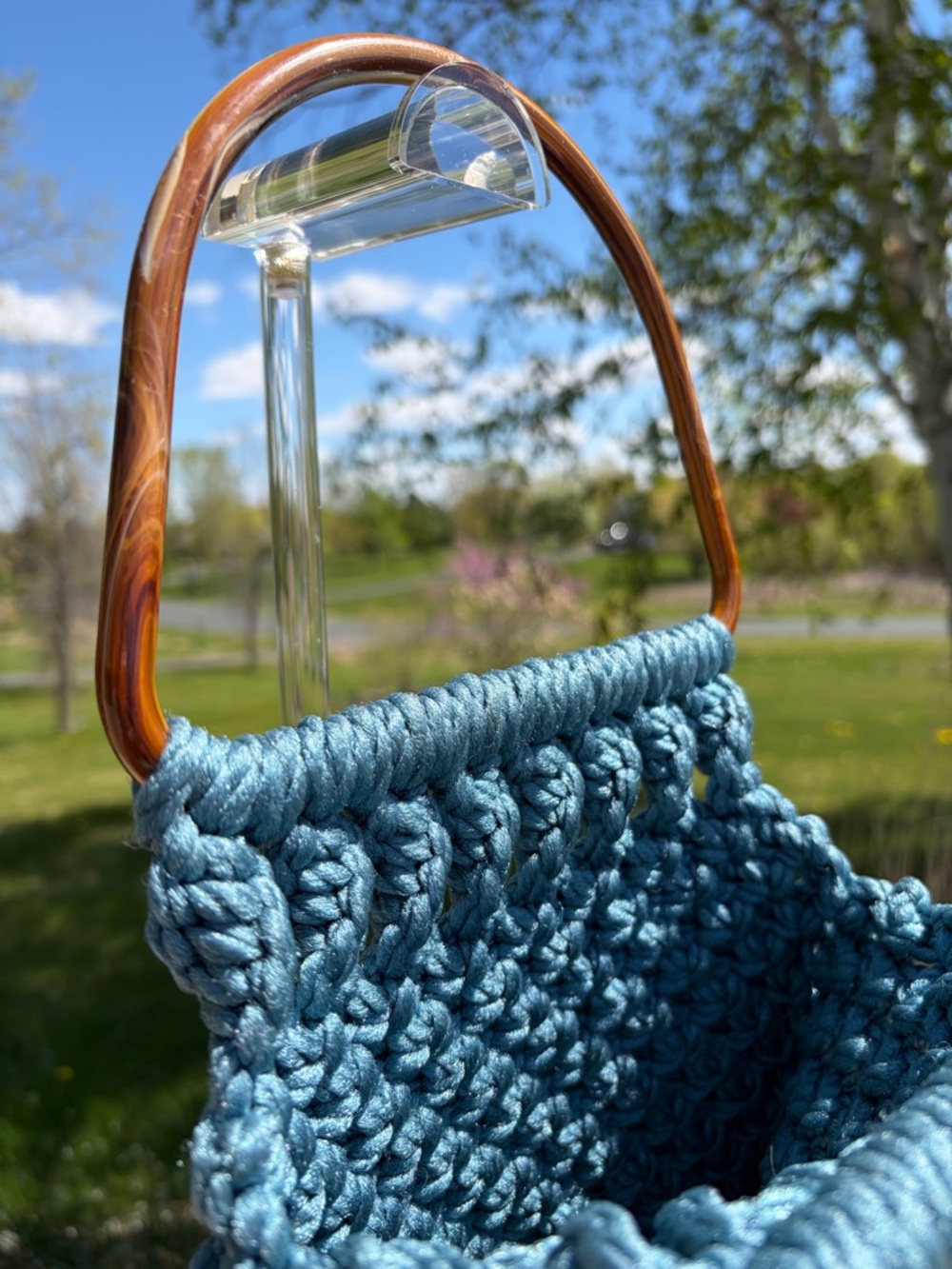 Vintage Macrame Handbag Blue Nylon Handmade EUC - Picture 4 of 11